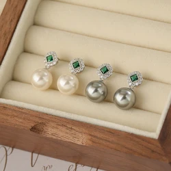 New Fashion Luxury Emerald Square Zircon Imitation Pearl Earrings Women's Gift Banquet Jewelry Earrings 2024