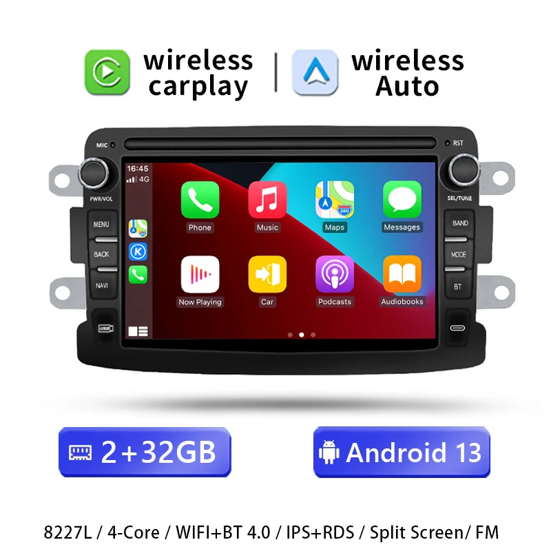7" 1 Din Draadloze Carplay Android 14 autoradio voor Dacia Duster Logan Sandero Renault Captur Symbol Dokker 2011-2017 Android Auto autoradio multimediaspeler WiFi scherm
