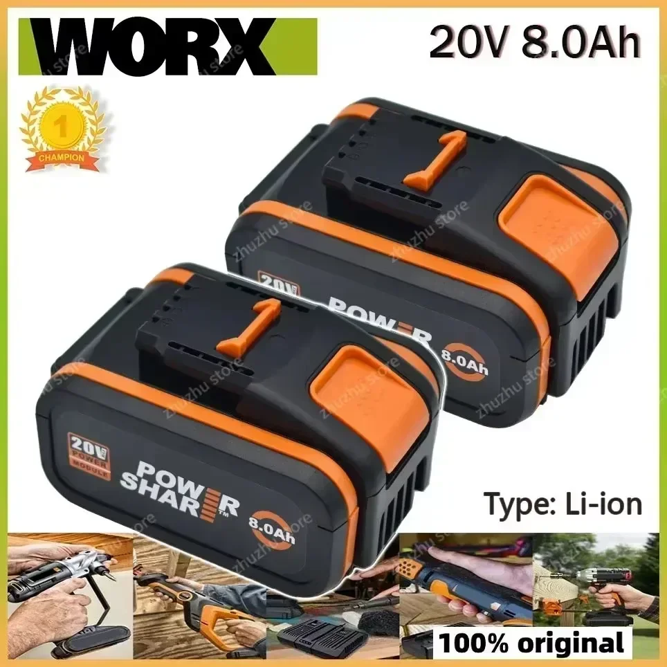 Batterie de rechange au lithium-ion d'origine Worx WA3551 WA3553 WX176 WX550 WX386 WXino 3 WXgain WX800,WU268 20V 8.0 Ah