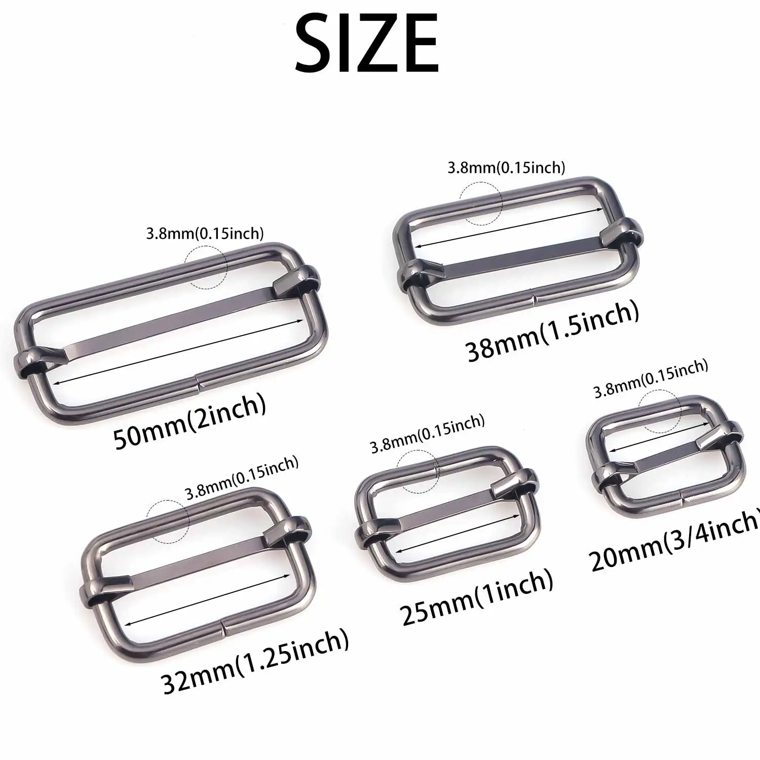 حلقة إبزيم بكرة معدنية متعددة الأغراض ، إبزيم دبوس ، منزلق حزام للحزام ، إكسسوارات ذاتية الصنع ، حزام ، أكياس ، 5 من من من من 50 #4