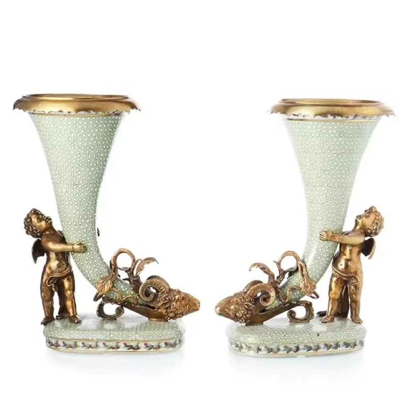 

Home Decoration Products Ceramic Nordic Vase, Sledgehammer Brass Vase Antique Green Porcelain Bud Vase