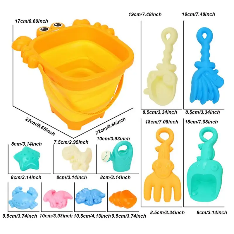 Sand Toys For Kids Cartoon Beach Toys For Outdoor Cute Travel Accessories Colorful Play Set With Foldable Bucket Shovels For
