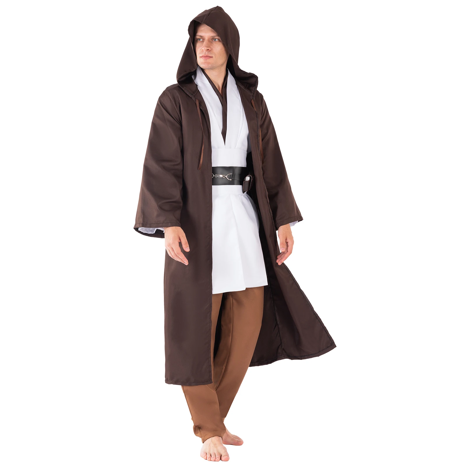 Adult Men Cosplay Costume Movie Character Outfits Jedi Knight Tunic Robe Hooded Cloak Full Set Clothing Halloween Party Suit