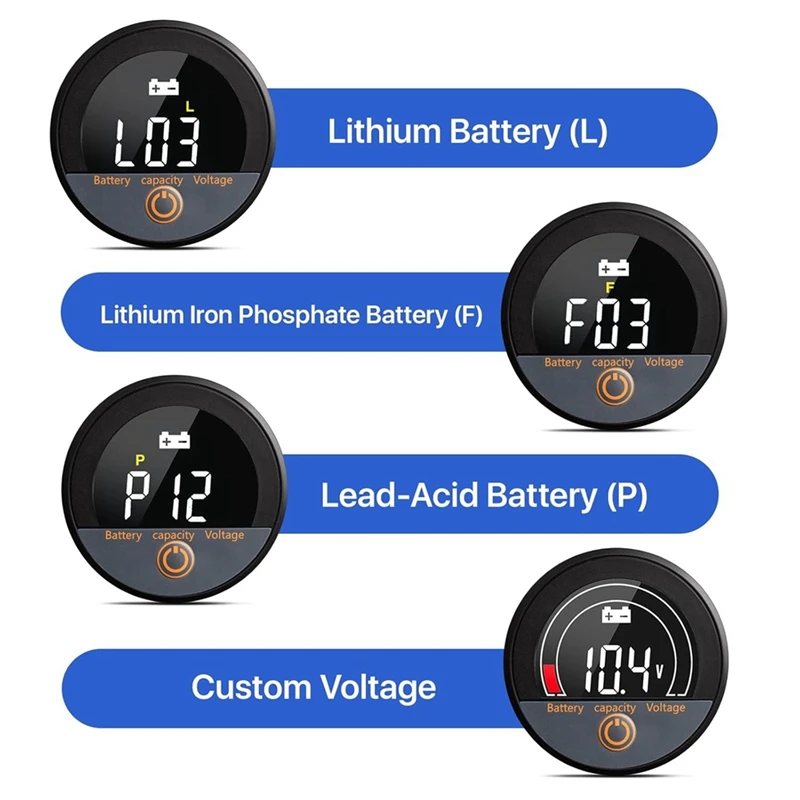 Compteur de tension de capacité de batterie 12V 24V 48V 60V 84V, étanche IP67, avec rétro-éclairage LCD et alarme basse tension pour Lithium