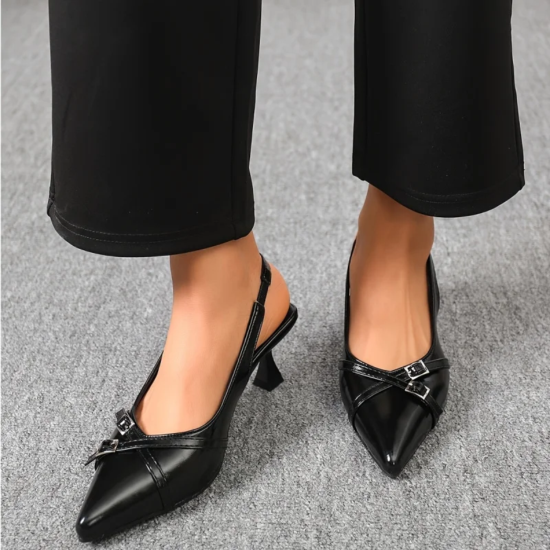 Women's New Backless Sandals —— Summer Collection. Features a Pointed Design, Complemented by Exquisite Buckle Details and Kitte