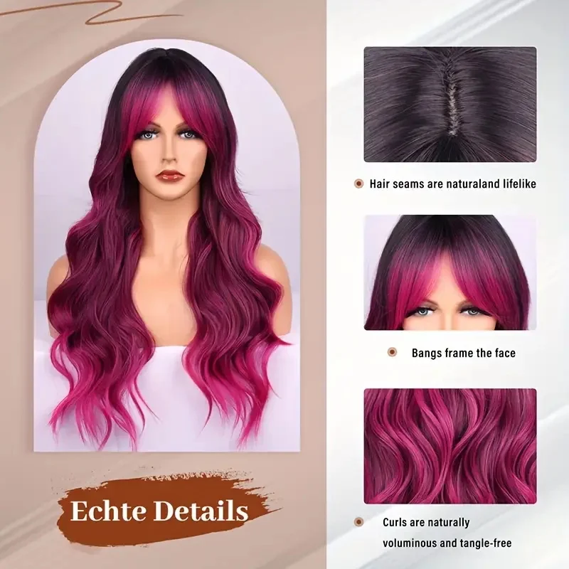 26 بوصة الاصطناعية مقاومة للحرارة الأسود إلى الأرجواني أومبير المرأة شعر مستعار طويل مموج للحزب زي الهالوين