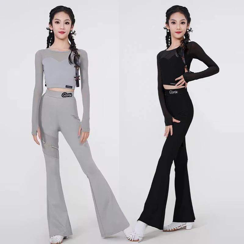 الأطفال المهنية الأسود اللاتينية فستان رقص الاطفال قاعة الرقص ملابس السالسا التانغو تشا تشا أداء ممارسة السراويل العليا