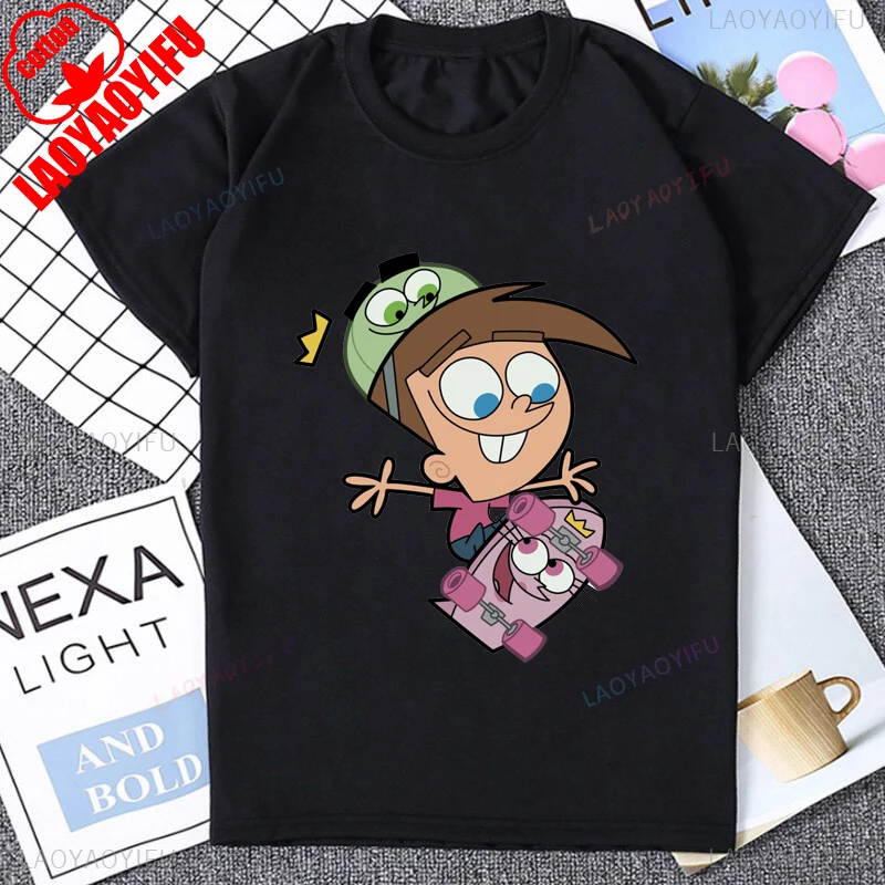 الفكاهة Kawaii الكرتون The Fairly Oddparents تيمي واندا كوزمو الجرافيك تي شيرت موضة القطن تي شيرت عادية Y2k للجنسين تي شيرت #6