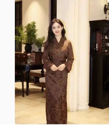 China Xizang Women Fake Two Bola Dress Jacquard Tibetan Clothes