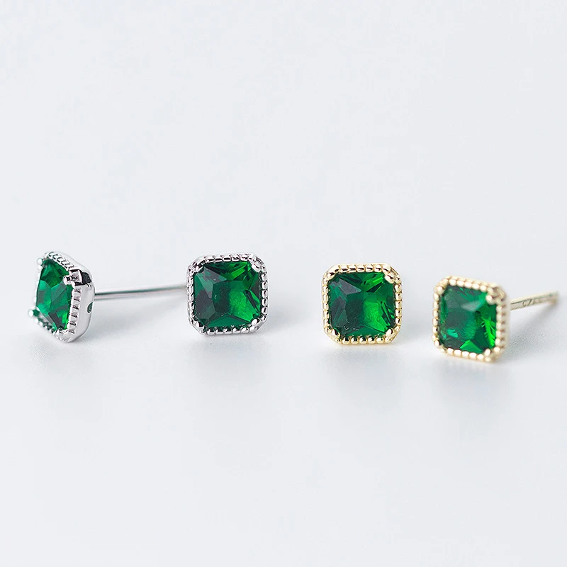 Modian Luxury Square Green Cubic Zirconia Stud Earrings 925 Sterling Silver Natural Stone For Women Wedding Fashion Jewelry