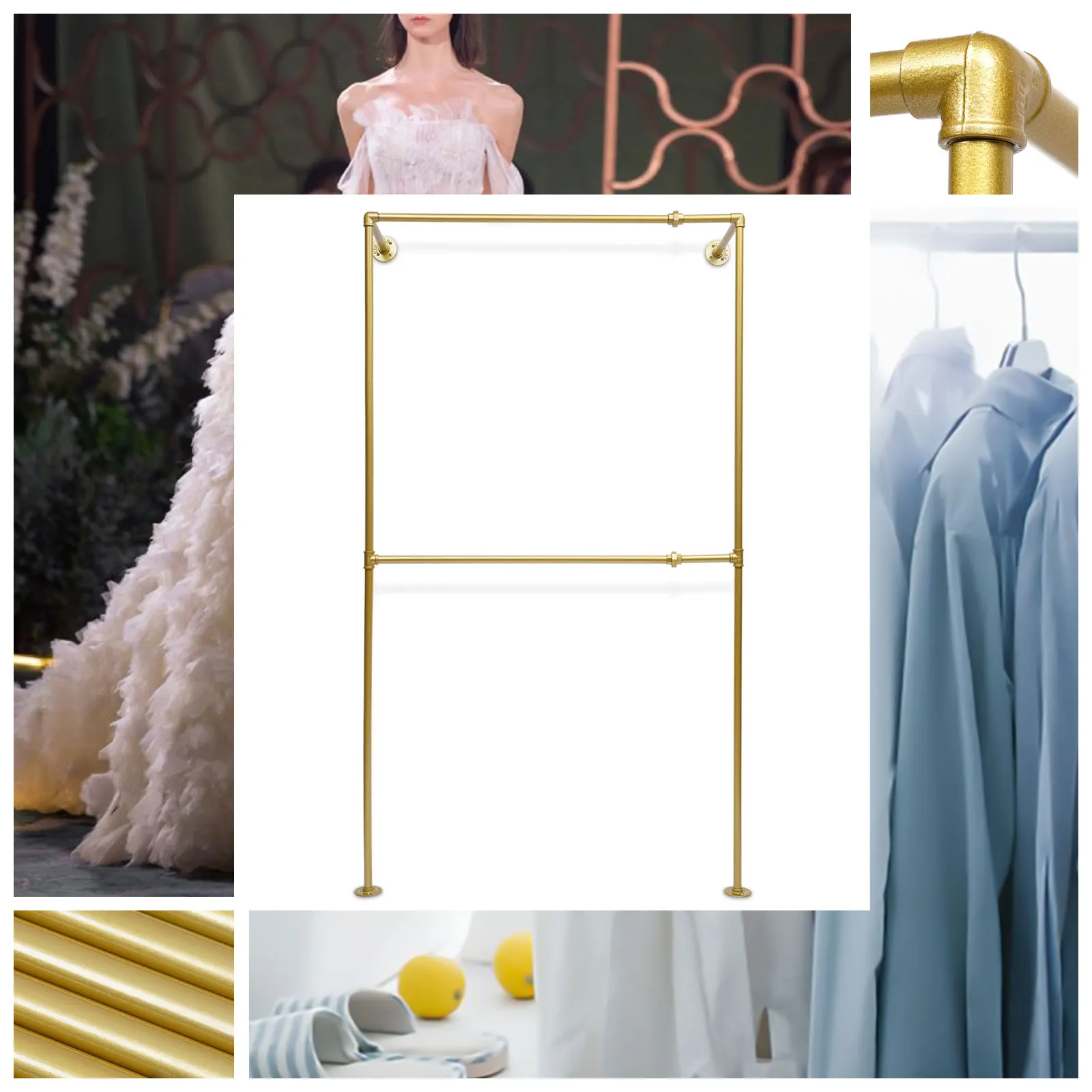 

120*40*210cm Gold Clothes Storage Rack,Floor Wall-mounted Carbon Steel Coat Rack Freestanding for Bedrooms and Laundry Rooms