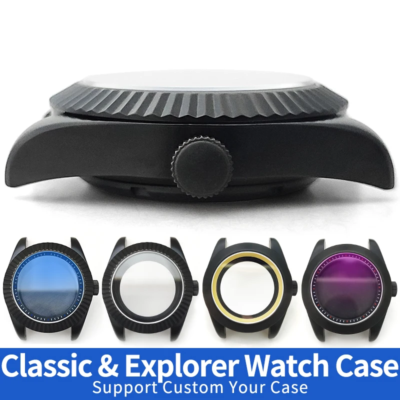 

Classic Explorer Watch Case Matte Black For SKX SKX007 NH35 NH36 4R36 Steel Cases MOD Watch Parts Chapter Ring Crown Sapphire