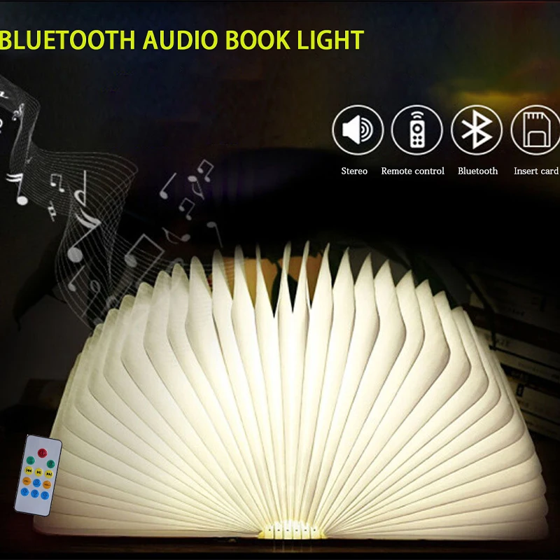 LED Book Night Light Bluetooth Audio 3D Folding Remote Control Book Lamp USB Charging Portable Colorful Book Light Student Gift