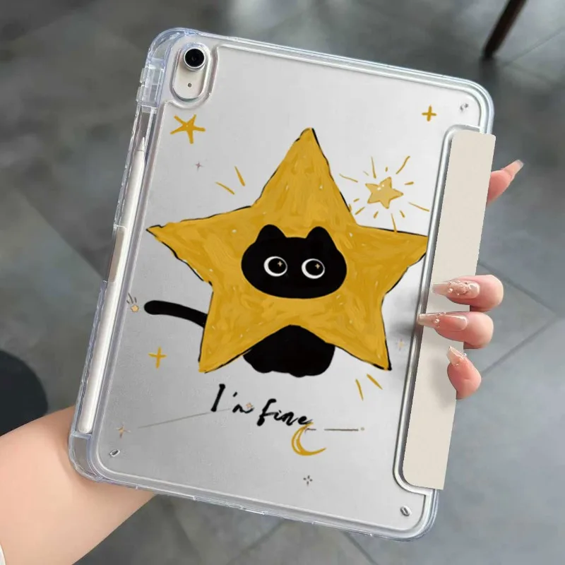 Cute Cartoon Star Cat Acrylic IPad Case for IPad Air7 Pro 11in Air6 11th  A16 7/8/9th 10th Mini7 8.3in Y-Fold Shockproof Cover