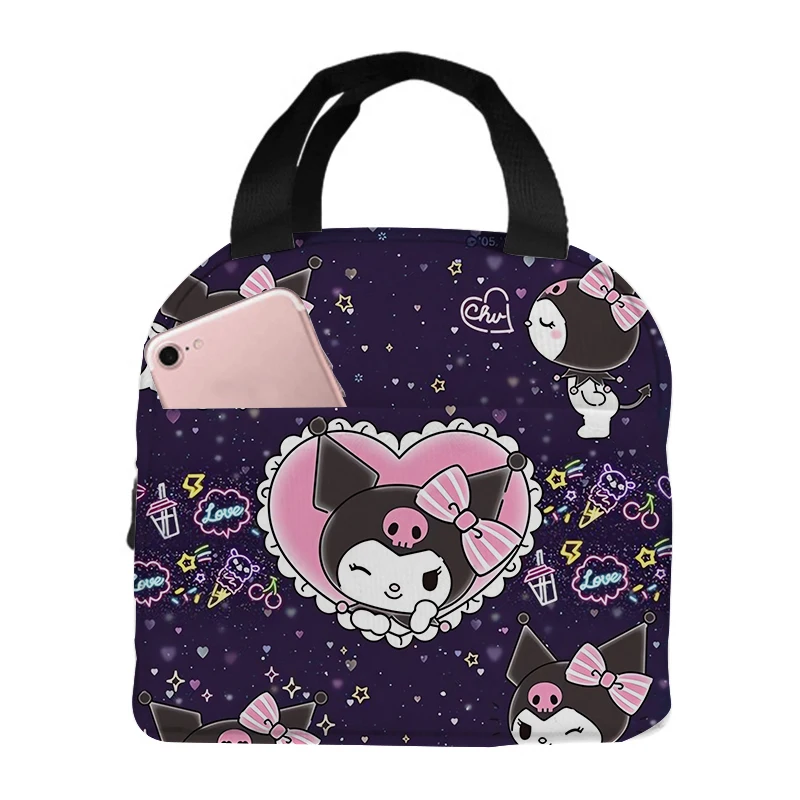 Sanrio-fiambrera portátil con dibujos animados Kuromi, bolsa aislante de papel de aluminio engrosado, ideal para regalo, novedad