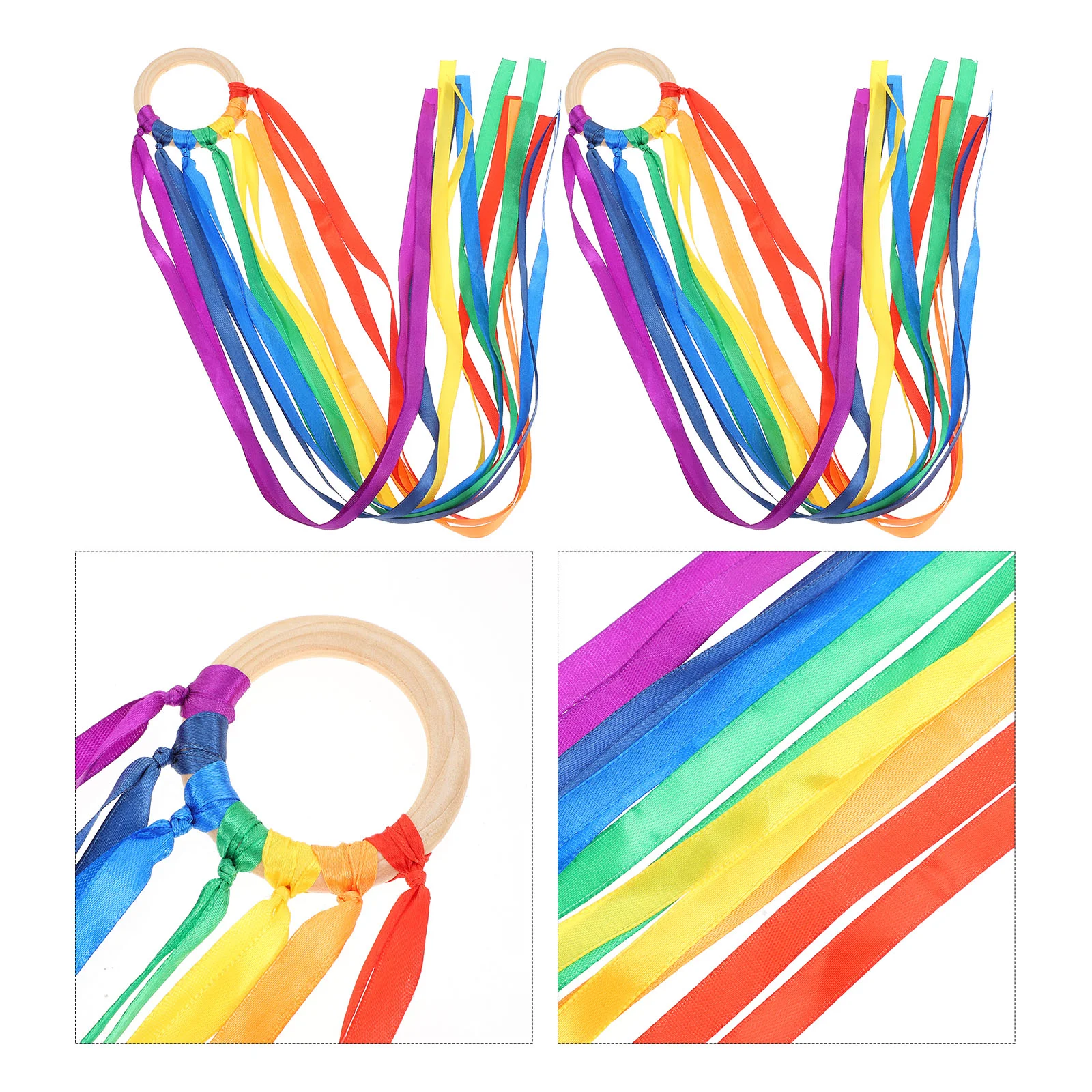 2 Pcs Children's Rainbow Ribbon Baby Sensory Plaything Toys Handheld Dancing Ribbons Streamer Polyester Kids Kites