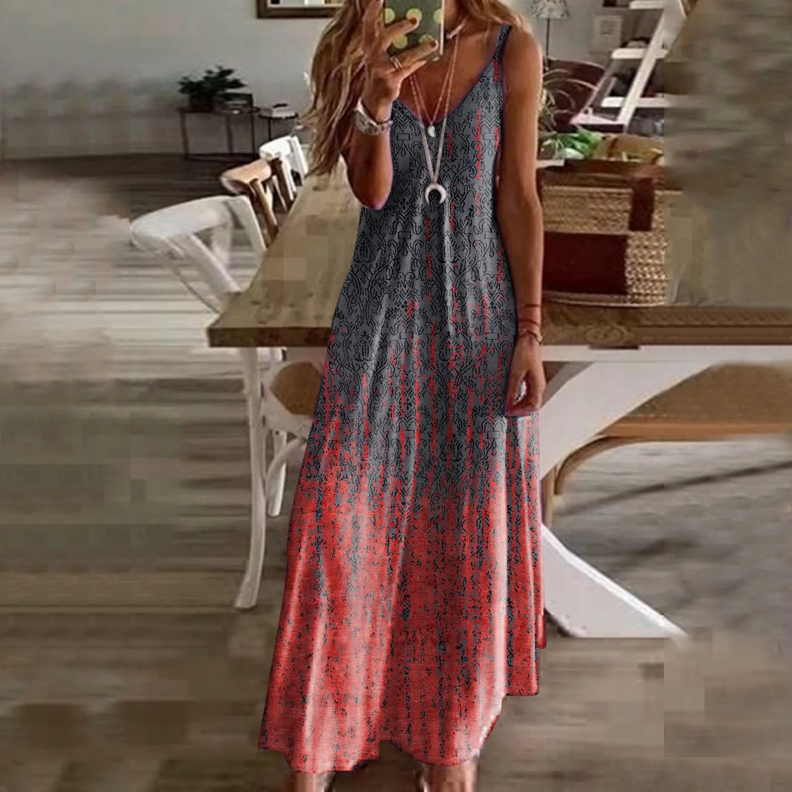 

Boho Maxi Dresses For Women Summer 2023 Pringting Sleeveless Sundress Casual V Neck Beach Bohemian Ladies Long Dresses Vestidos