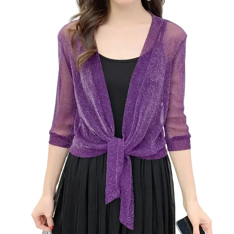 Womens Stylish Jacket Cardigan Half Sleeve Front Lace-up Summer Coat  Ladies Sexy Thin Sunscreen Short Jacket  Blusas De Mujer