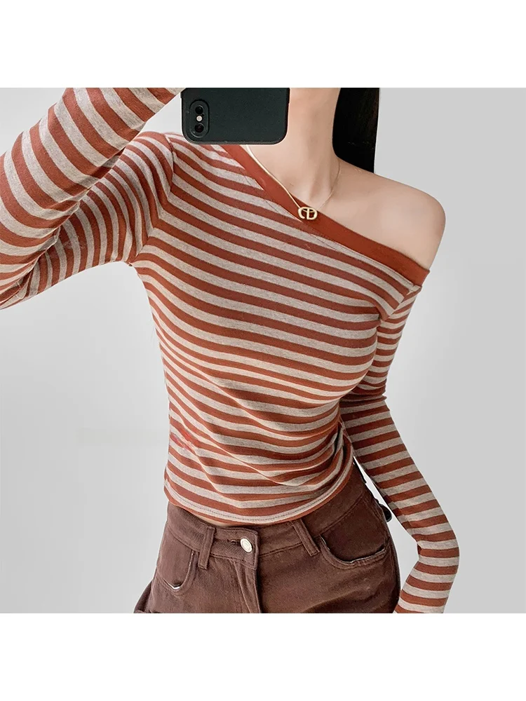 

Summer Spring Tea Spicy Girl Long Sve ort T-irt Women's Slim Fit oulder Baring Base Layer irt Top for Autumn
