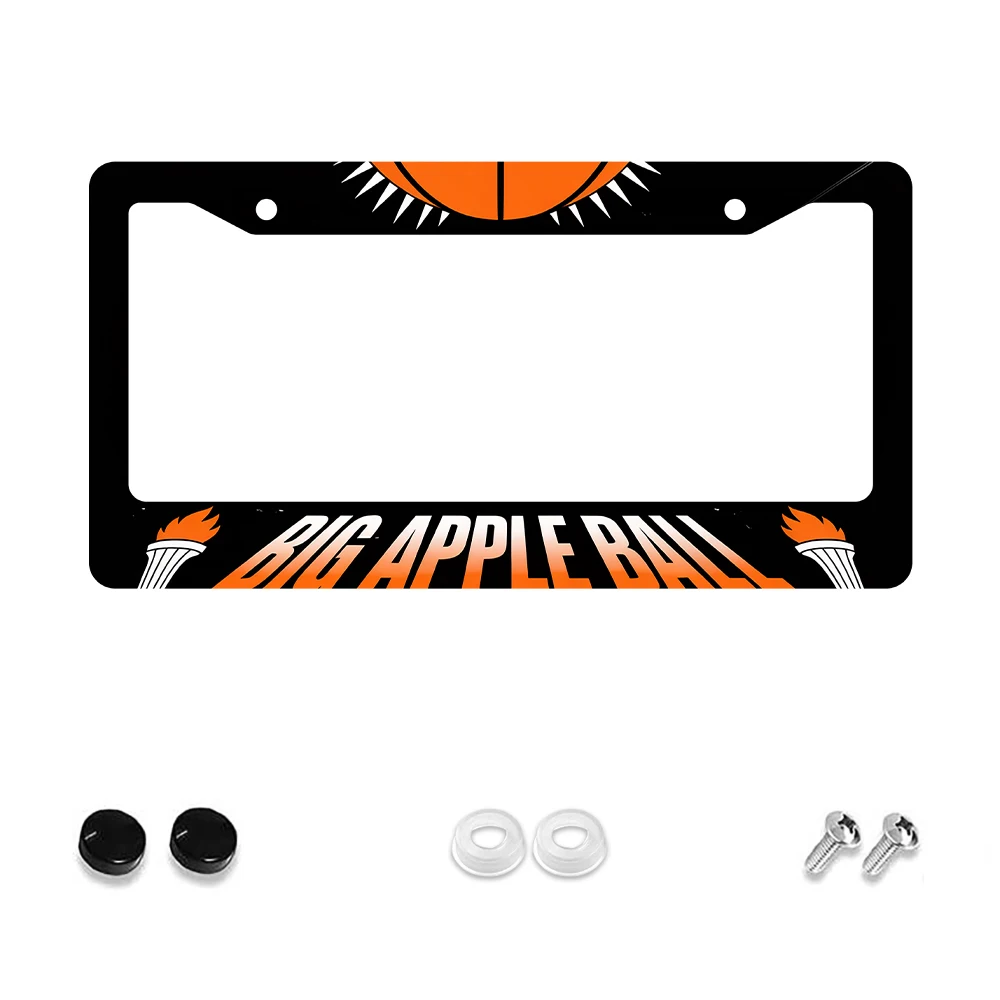 

1pc Black Orange Aluminum 2-Hole License Plate Frame with Big Apple Ball Pattern, 6x12 Inches, Includes Screw Kit, Retro Novelt