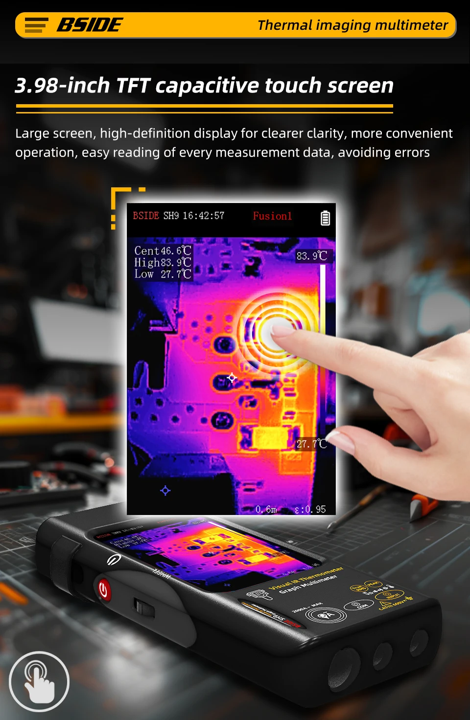 BSIDE SH7 320*320 Thermal Imager Camera 20000 Counts Touchscreen Digital Multimeter 2 in 1 IR Camera for Macro Lens Repair PCB