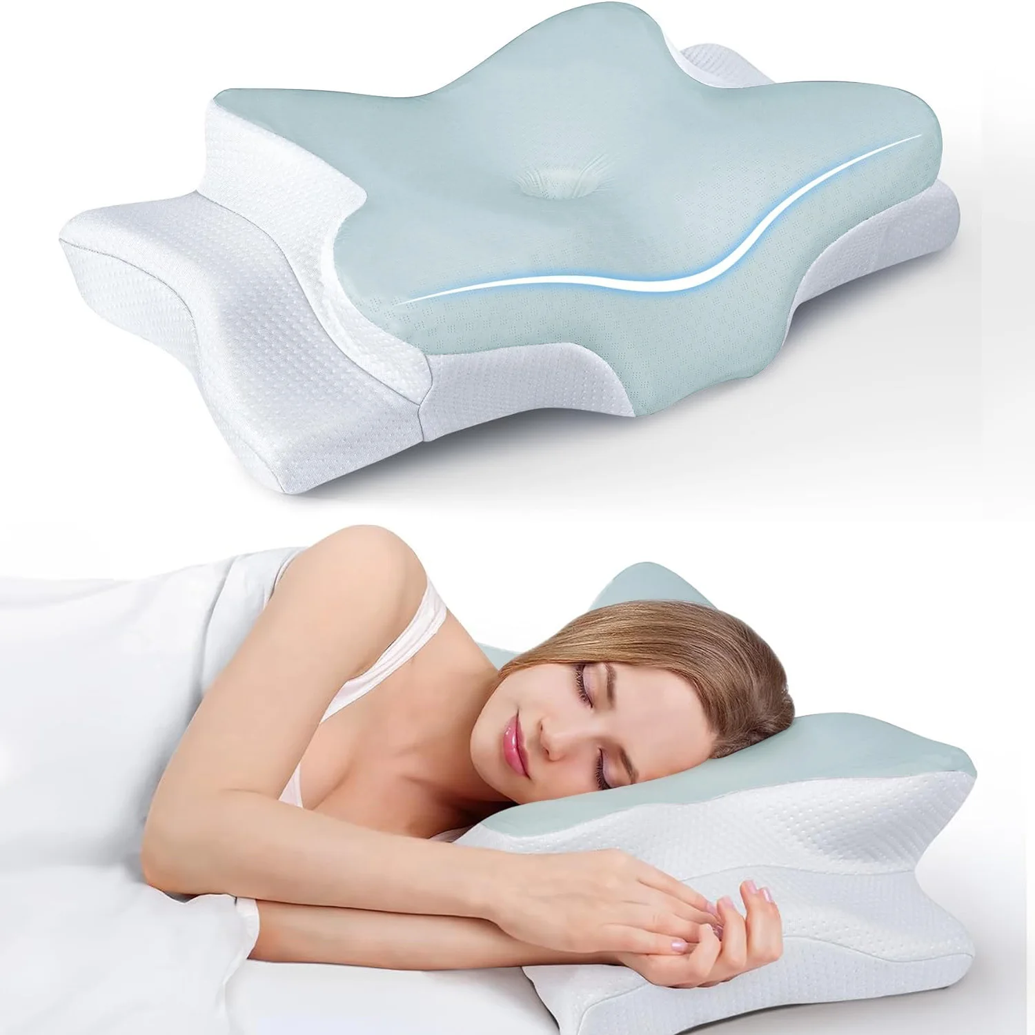 Almofada cervical em espuma viscoelástica alivia dores no pescoço Apoio ortopédico ergonómico para o pescoço Presente ideal