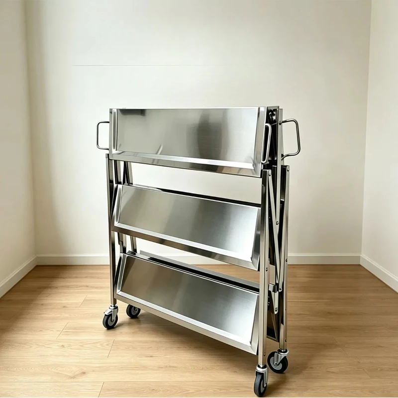 Restaurant Hotel Mobile Pantry Portable Stainless Steel Folding Cart Food Delivery Cart Mobile Cart Commercial Banquet