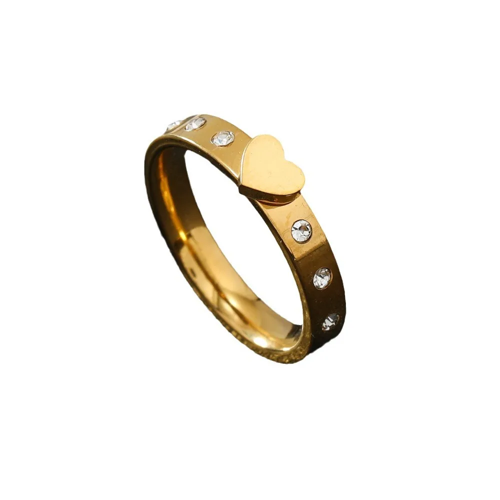 1PC Fashionable Stainless Steel ring, Simple Welding heart, Diamond Inlaid Titanium Steel ring, Light Luxury Accessory
