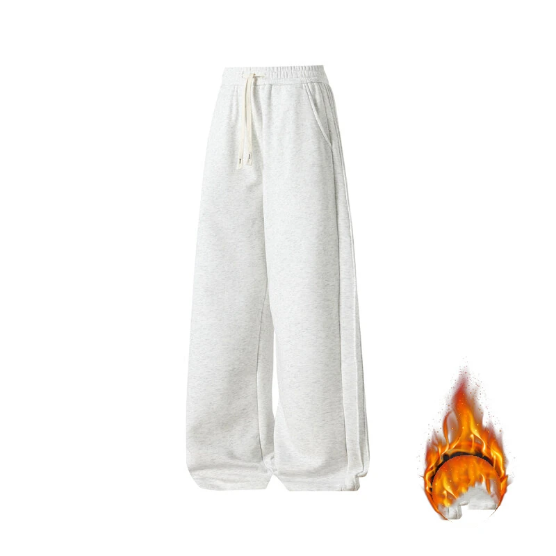 Men\'s Clothing Autumn Winter Trousers Cargo Wide Leg Flocking Solid Color Elastic High Waist Pockets Casual Loose England Pants
