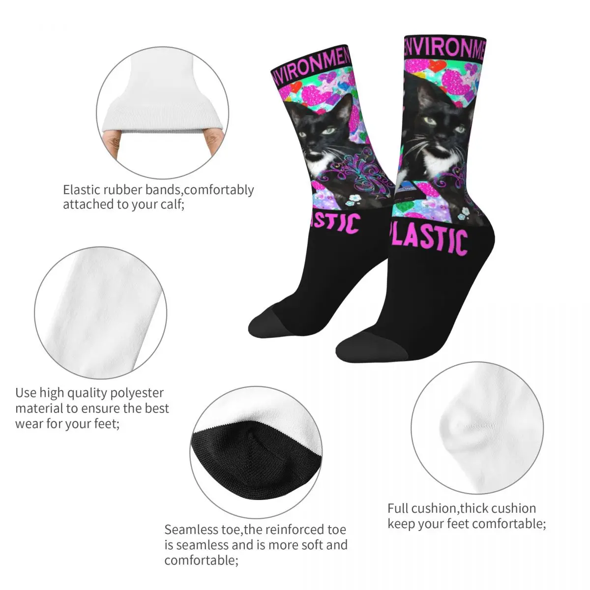 Save The Environment Eat Plastic Theme All Season Socks Accessories for Female Male Sweat Absorbing Dress Socks