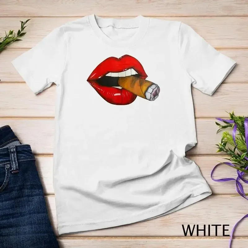 Sexy Women Smoke Cuban Cigar Lit Red Lips Smoking Cigar T Shirt Unisex T shirt