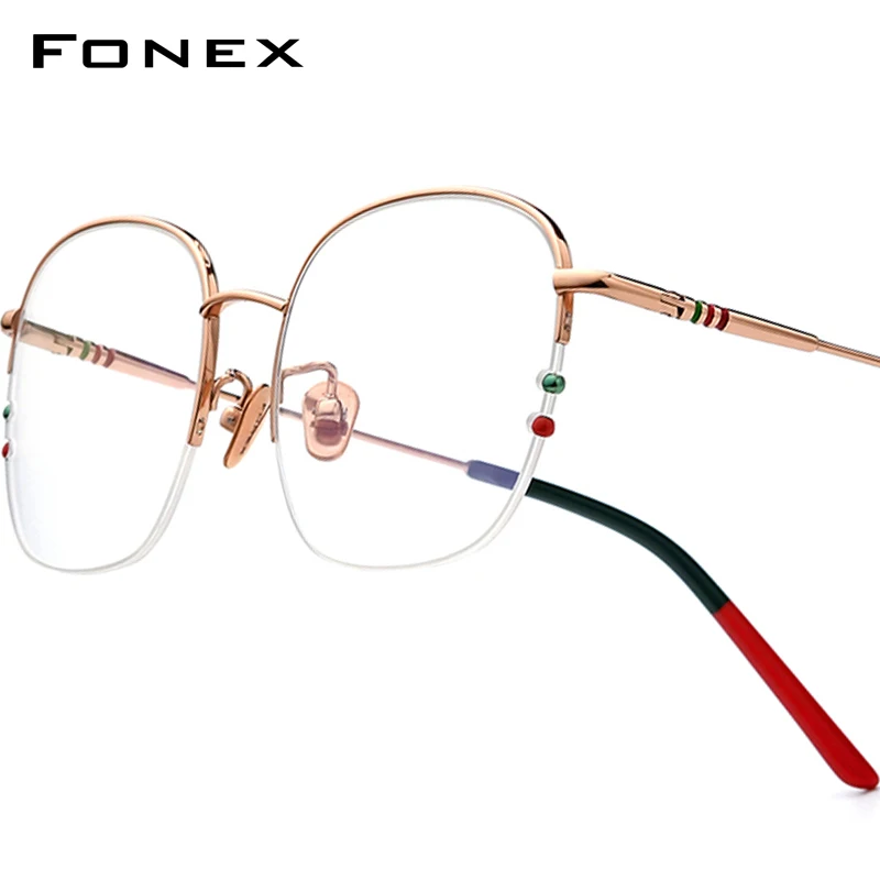 

FONEX Titanium Glasses Frame Women Luxury Brand Design Semi-Rimless Oversize Square Eyeglasses Half-Rim Big Size Eyewear 85715