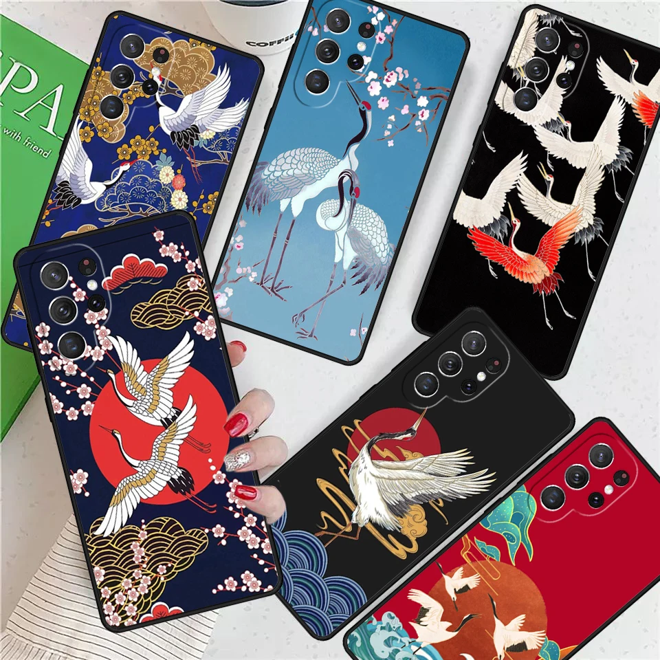 

Art Crane Waves For Samsung Galaxy S24 Ultra S21 S22 S8 S9 S10E Note 10 20 Plus FE S23 Phone case Cover Coque