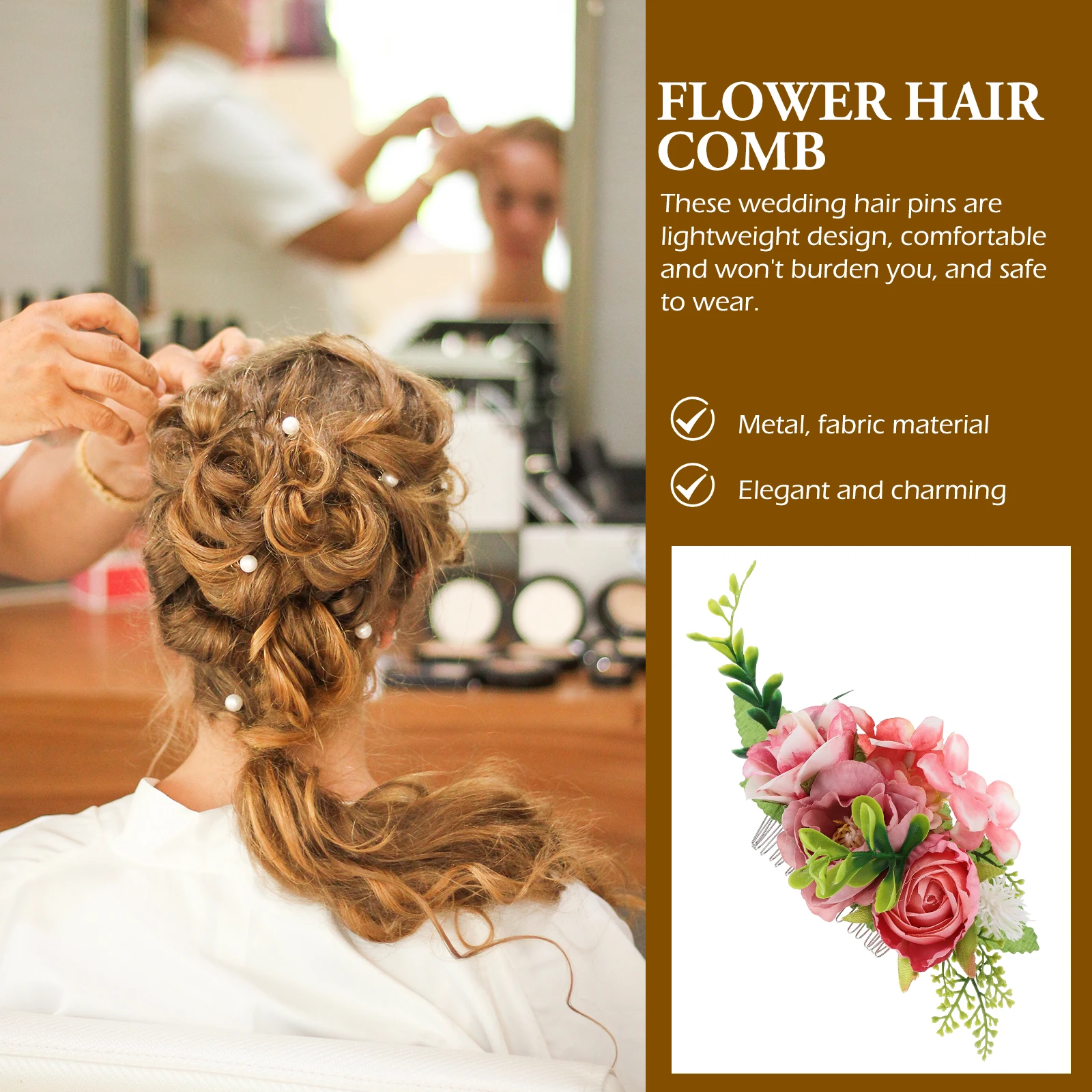 

Pink Artificial Rose Hair Comb Elegant Decorative Side Hair Accessories Women