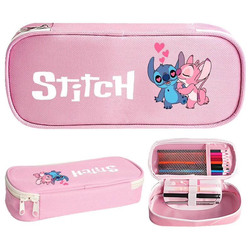 Stitch Disney Kids Print Pencil Box Stationery Penbag Pencilcase Oxford Cloth Student Supplies Cartoon Anime Boys Girls Gifts