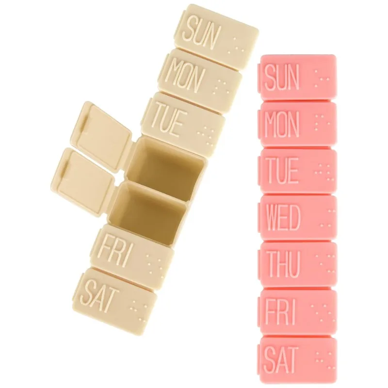 

1pcs 7-Day Travel Pill Organizer with Braille Medication Dispenser for Vitamins Fish Oil Supplements Easy-to-Use Pill Box Case