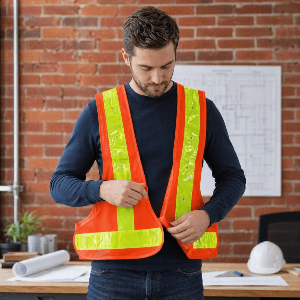 Lightweight Mesh Fabric LED Safety Vest Reflective Strips Sleeveless Protective Case LED Lights Breathable Shell Outdoor Use