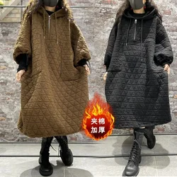 Oversized Women's Clothing Autumn And Winter Jacket Cotton Jacket Hooded Sweatershirt Winter Plush And Thickened Ladies Dress