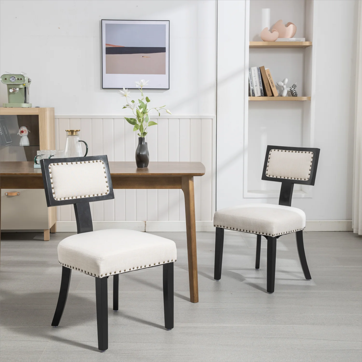 Heng Ming T back dining chair, with rivet decoration adjustment mat, suitable for dining room, kitchen, balcony, bedroom,set of