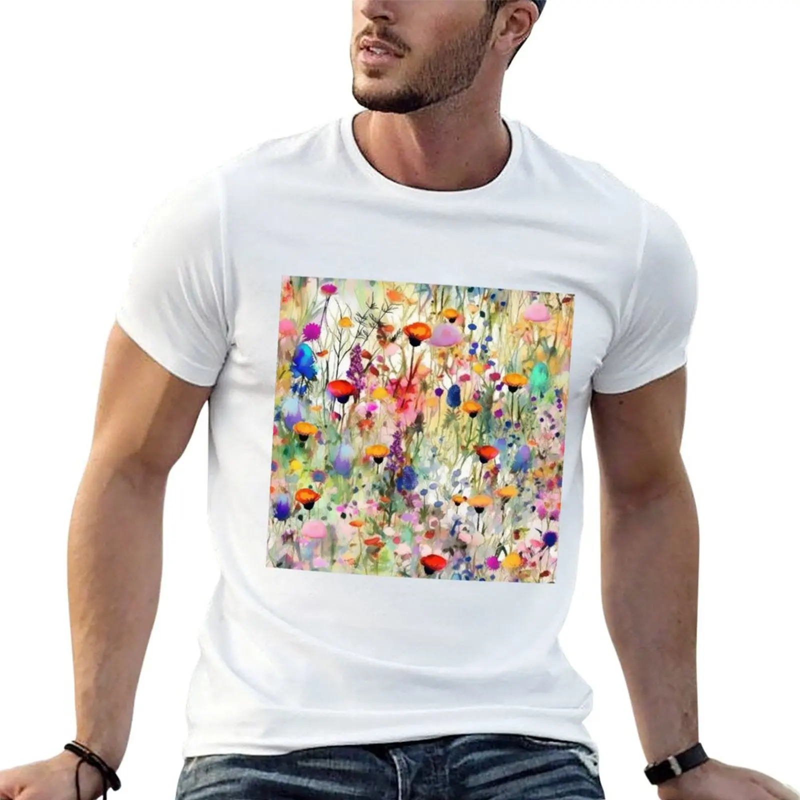 Camiseta The Wildest Watercolor Wildflower Meadow 2, camisetas g man para hombre, camisetas gráficas vintage para hombre