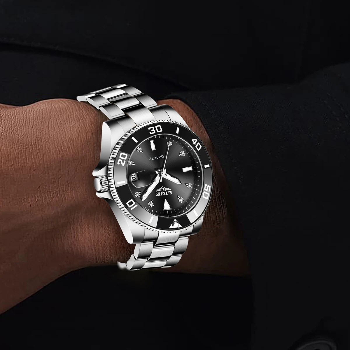 LIGE Casual Fashion Man Watch Luxury Stainless Steel Simple Sport Watches for Men Calendar Waterproof Luminous quartz wristwatch