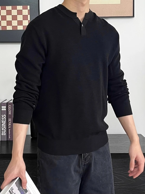 

Cleanfit ey Henry Collar Knitwear Men's American Retro Sle irt High-End Feeling Sweater Loose Fit Casual Wear