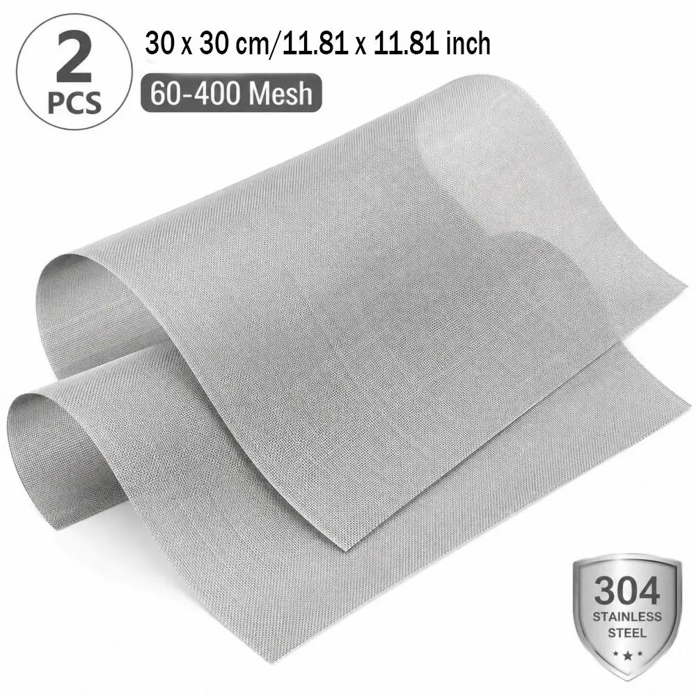 2Pcs 60-400 Mesh 304 Stainless Steel Filter Screen Mesh 11.81×11.81 Inch Woven Metal Mesh Stainless Steel Screening Filter Sheet and Suitable Ventilation Windows