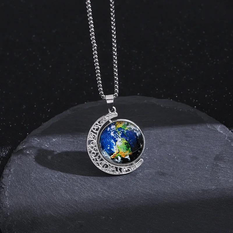 

Ins Trendy Spinning Moon Earth Necklace Does Not Fade Sweater Chain Simple Personality Hip-hop Necklace Trend