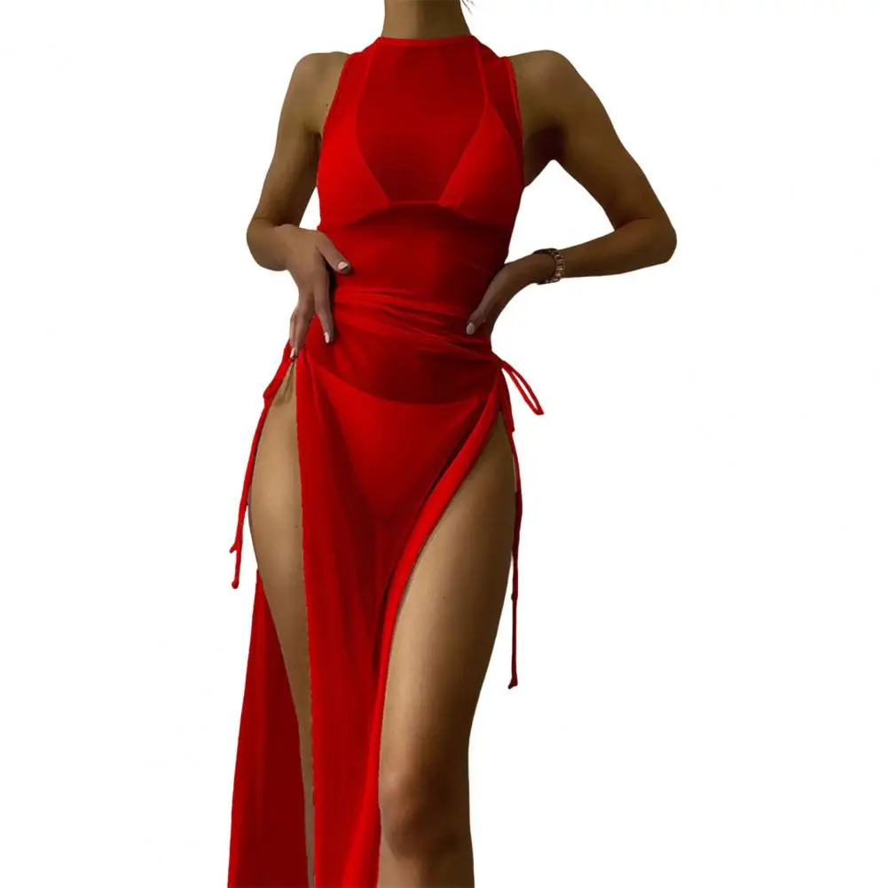 أغطية بيكيني طويلة شفافة شبكية صيفية للنساء شفافة بأكمام طويلة فساتين ماكسي للشاطئ لباس سباحة ملابس الشاطئ