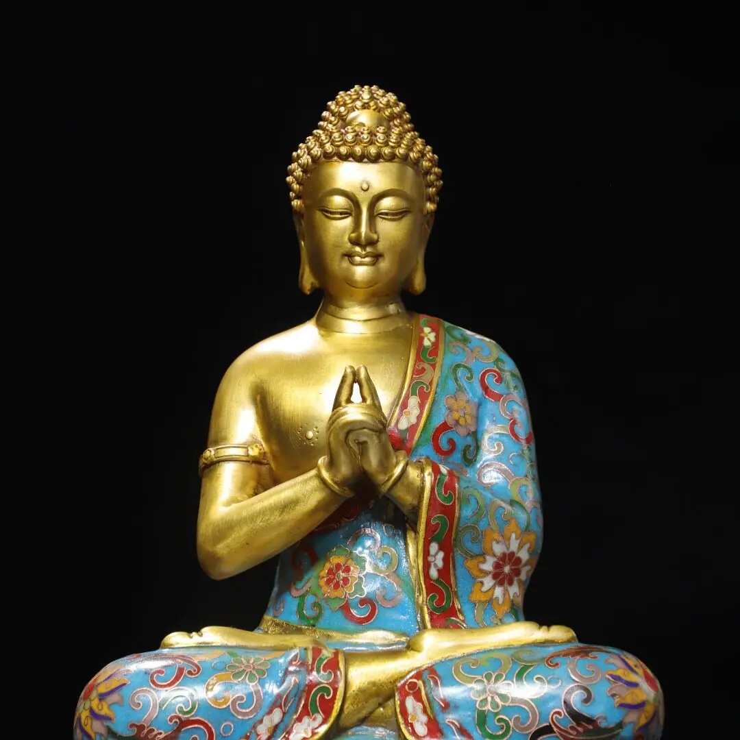 Antique Tibetan Buddhist Shakyamuni Buddha Statue Solid Copper Gold Plated Home Altar Decor Worship
