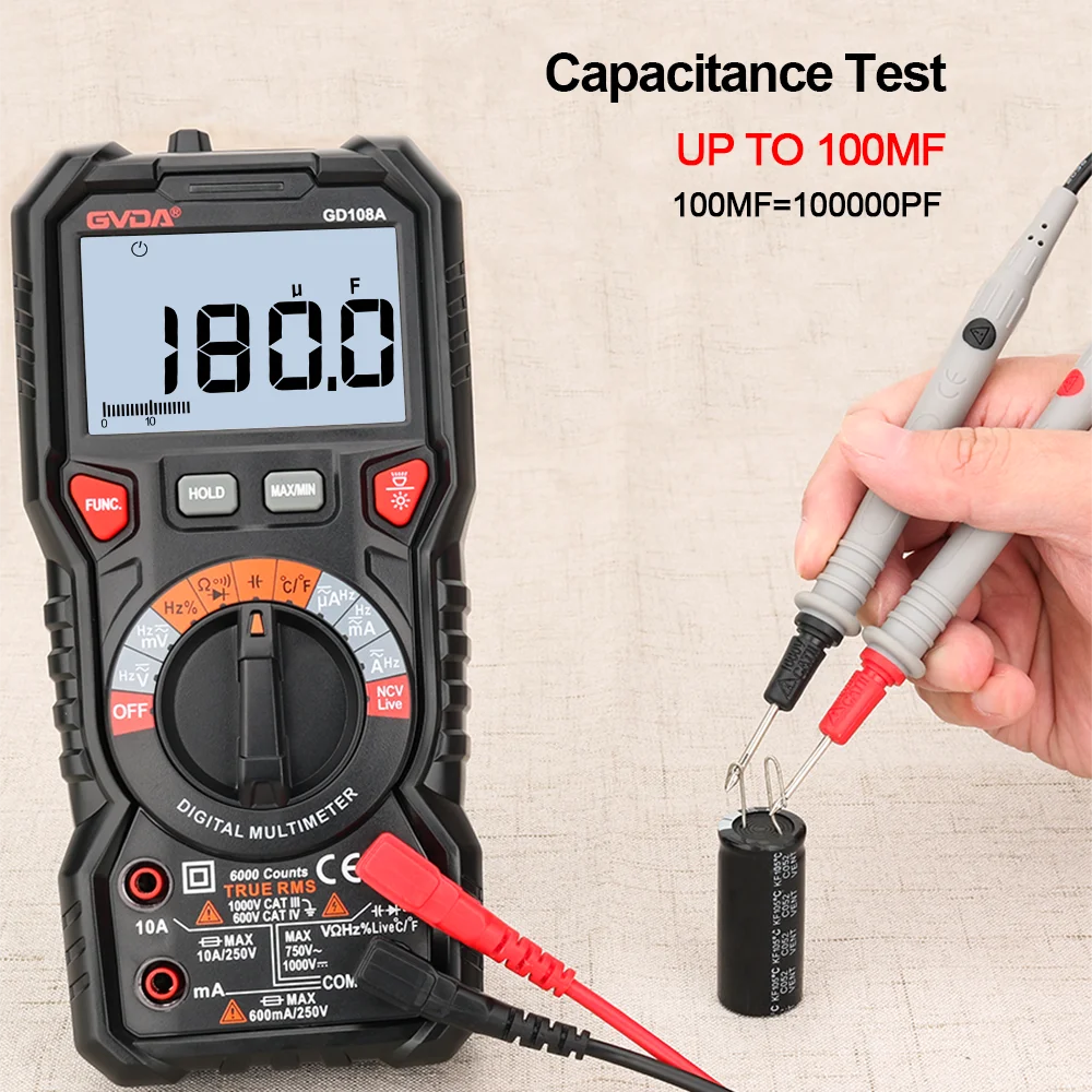 GVDA NOWOŚĆ Multimetr cyfrowy Ture RMS Auto Range 6000 zliczeń Multimetro 1000V 10A AC DC Ohm Hz NCV Miernik temperatury napięcia pod napięciem