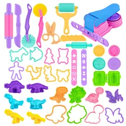 Plasticine Mold Kids DIY Craft Toys Accessories Cartoon Dinosaur Safety Scissor Rolling Pin Pasta Press Plastic Dough Play Tools