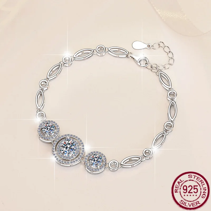 

2025 new s925 pure silver women's bracelet round bag fashionable moissanite bracelet GRA wedding jewelry