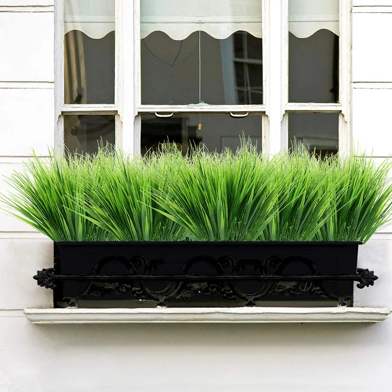 12Pcs Artificial Plants Plastic Green Wheat Grass for Home Garden Outdoor Decorations Wedding Party Fake Flowers UV Resistant